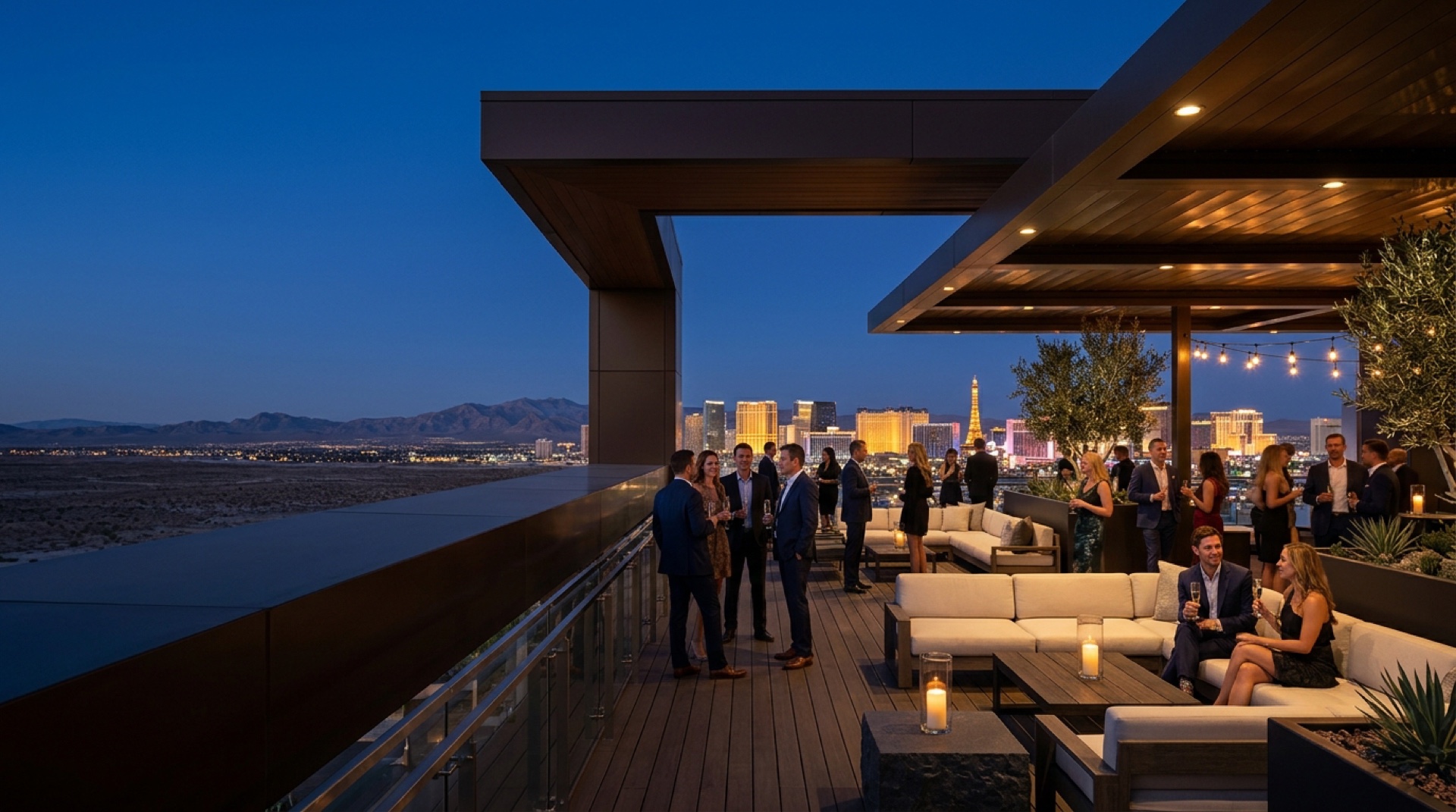 Architectural twilight view of the Las Vegas Strip convention corridor and luxury resort skyline